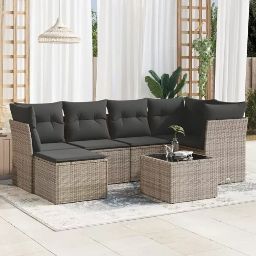 vidaXL 7 részes szürke polyrattan kerti ülőgarnitúra párnákkal