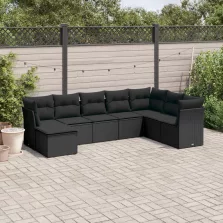   vidaXL 8 részes fekete polyrattan kerti ülőgarnitúra párnákkal