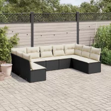   vidaXL 9 részes fekete polyrattan kerti ülőgarnitúra párnákkal