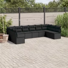   vidaXL 10 részes fekete polyrattan kerti ülőgarnitúra párnákkal