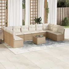   vidaXL 11 részes bézs polyrattan kerti ülőgarnitúra párnákkal