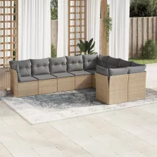   vidaXL 9-részes bézs polyrattan kerti ülőgarnitúra párnákkal