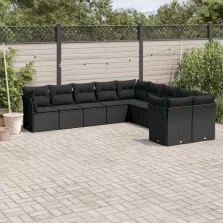   vidaXL 10 részes fekete polyrattan kerti ülőgarnitúra párnákkal