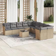   vidaXL 11 részes bézs polyrattan kerti ülőgarnitúra párnákkal