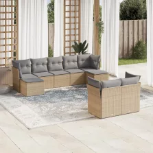   vidaXL 9 részes bézs polyrattan kerti ülőgarnitúra párnákkal