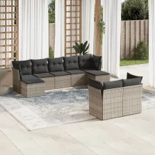   vidaXL 9 részes szürke polyrattan kerti ülőgarnitúra párnákkal
