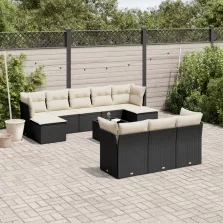   vidaXL 11 részes fekete polyrattan kerti ülőgarnitúra párnákkal