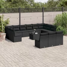   vidaXL 14 részes fekete polyrattan kerti ülőgarnitúra párnákkal