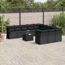   vidaXL 12 részes fekete polyrattan kerti ülőgarnitúra párnákkal