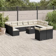   vidaXL 13 részes fekete polyrattan kerti ülőgarnitúra párnákkal