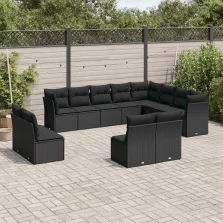  vidaXL 12 részes fekete polyrattan kerti ülőgarnitúra párnákkal