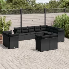   vidaXL 12 részes fekete polyrattan kerti ülőgarnitúra párnákkal