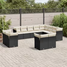   vidaXL 12 részes fekete polyrattan kerti ülőgarnitúra párnákkal