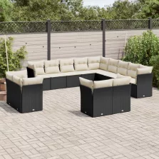   vidaXL 13 részes fekete polyrattan kerti ülőgarnitúra párnákkal