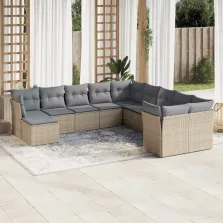   vidaXL 11 részes bézs polyrattan kerti ülőgarnitúra párnákkal
