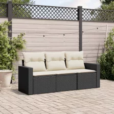   vidaXL 3 részes fekete polyrattan kerti ülőgarnitúra párnával