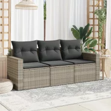   vidaXL 3 részes világosszürke polyrattan kerti ülőgarnitúra párnával