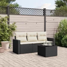   vidaXL 4 részes fekete polyrattan kerti ülőgarnitúra párnákkal