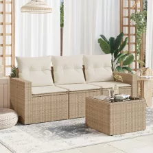   vidaXL 4 részes bézs polyrattan kerti ülőgarnitúra párnákkal