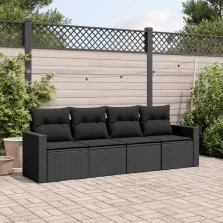   vidaXL 4 részes fekete polyrattan kerti ülőgarnitúra párnákkal