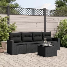   vidaXL 5 részes fekete polyrattan kerti kanapészett párnákkal