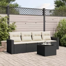   vidaXL 5 részes fekete polyrattan kerti kanapészett párnákkal
