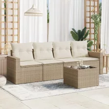   vidaXL 5 részes bézs polyrattan kerti ülőgarnitúra párnákkal