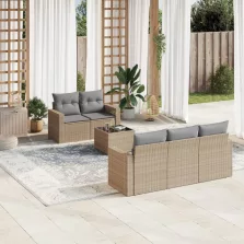   vidaXL 6 részes bézs polyrattan kerti ülőgarnitúra párnával