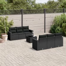   vidaXL 7 részes fekete polyrattan kerti ülőgarnitúra párnával