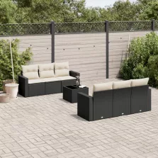   vidaXL 7 részes fekete polyrattan kerti ülőgarnitúra párnával