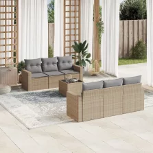   vidaXL 7 részes bézs polyrattan kerti ülőgarnitúra párnákkal
