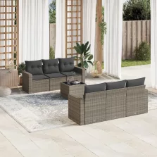   vidaXL 7 részes szürke polyrattan kerti ülőgarnitúra párnákkal