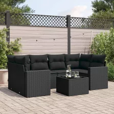   vidaXL 7 részes fekete polyrattan kerti ülőgarnitúra párnával