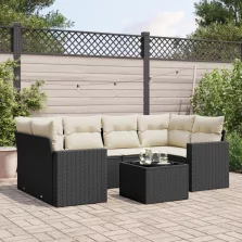   vidaXL 7 részes fekete polyrattan kerti ülőgarnitúra párnával