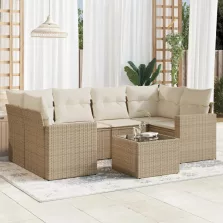   vidaXL 7 részes bézs polyrattan kerti ülőgarnitúra párnákkal