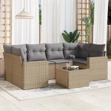  vidaXL 7 részes bézs polyrattan kerti ülőgarnitúra párnákkal