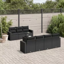   vidaXL 8 részes fekete polyrattan kerti ülőgarnitúra párnákkal