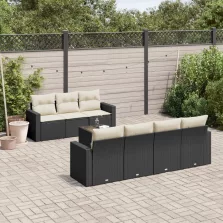   vidaXL 8 részes fekete polyrattan kerti ülőgarnitúra párnákkal