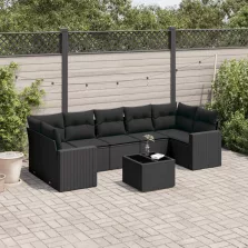   vidaXL 8 részes fekete polyrattan kerti ülőgarnitúra párnákkal