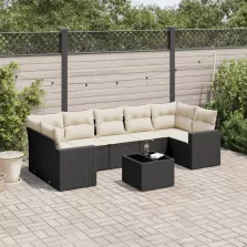   vidaXL 8 részes fekete polyrattan kerti ülőgarnitúra párnákkal