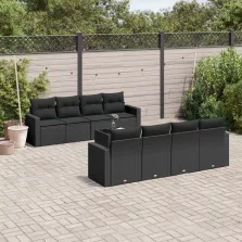   vidaXL 9 részes fekete polyrattan kerti ülőgarnitúra párnákkal