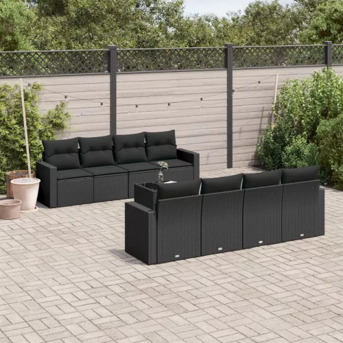vidaXL 9 részes fekete polyrattan kerti ülőgarnitúra párnákkal