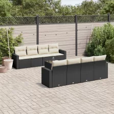   vidaXL 9 részes fekete polyrattan kerti ülőgarnitúra párnákkal