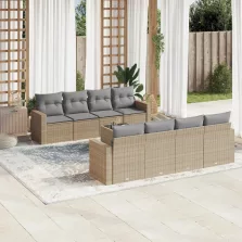   vidaXL 9 részes bézs polyrattan kerti ülőgarnitúra párnákkal