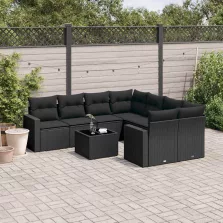   vidaXL 9 részes fekete polyrattan kerti ülőgarnitúra párnákkal
