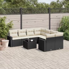   vidaXL 9 részes fekete polyrattan kerti ülőgarnitúra párnákkal