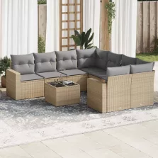   vidaXL 9 részes bézs polyrattan kerti ülőgarnitúra párnákkal