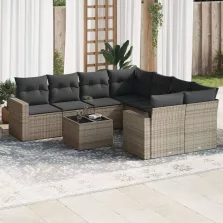   vidaXL 9-részes szürke polyrattan kerti ülőgarnitúra párnákkal