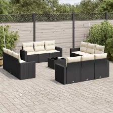   vidaXL 13 részes fekete polyrattan kerti ülőgarnitúra párnákkal