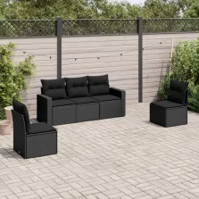   vidaXL 5 részes fekete polyrattan kerti kanapészett párnákkal